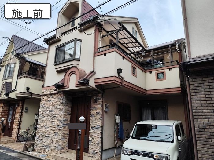 八尾市M様邸外壁塗装施工前の建物全景