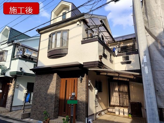八尾市I様邸 外壁塗装施工後の建物全景