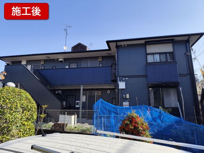 大阪市平野区 アパート 外壁・屋根塗装 施工後 全景