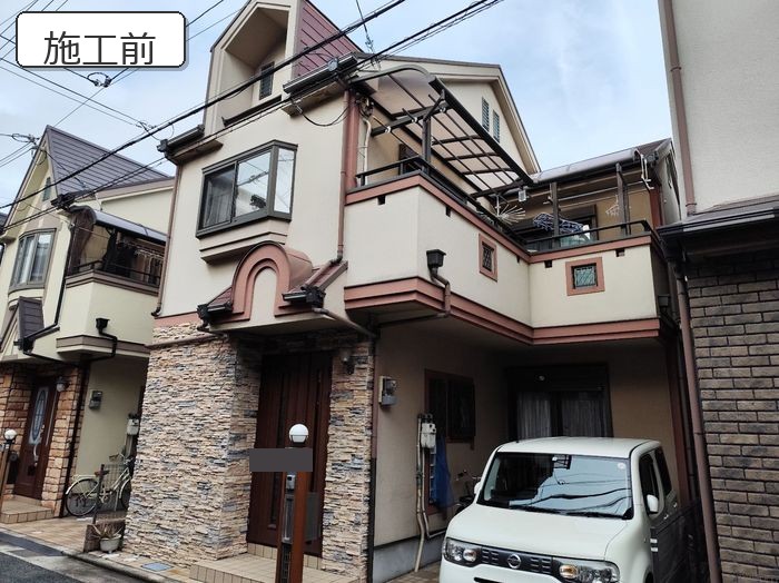 【八尾市久宝寺】モルタル外壁のひび割れと屋根の苔を現地調査